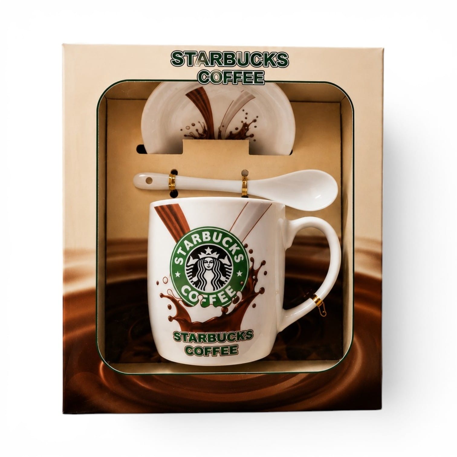 Set Taza de Café con Plato y Cuchara Estilo Starbucks | Regalo Elegante